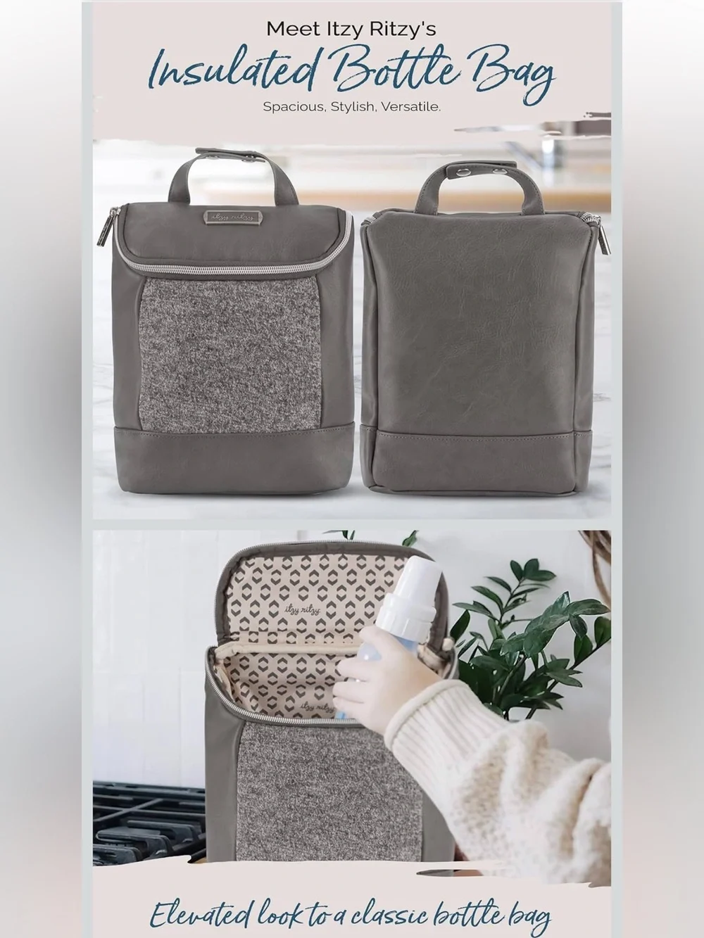 Itzy Ritzy Insulated Bottle Bag Grayson Textured Front Panel